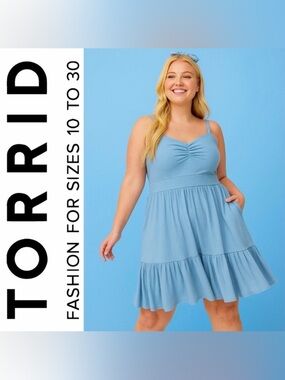 Torrid Mountain Sky Blue Mini Tie Open-Back Dress, 2X, NWT!
